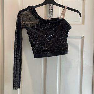 Black sequined 2 piece dance costume adult smal